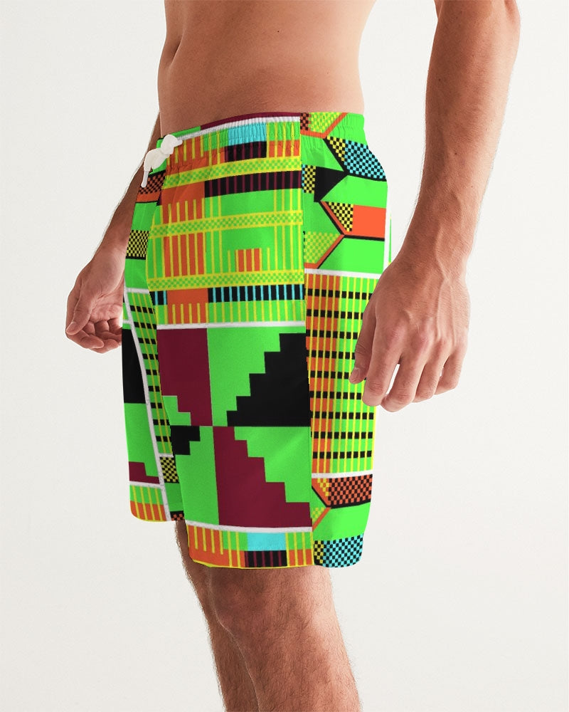 Kente Green & Black Men's Swim Trunk